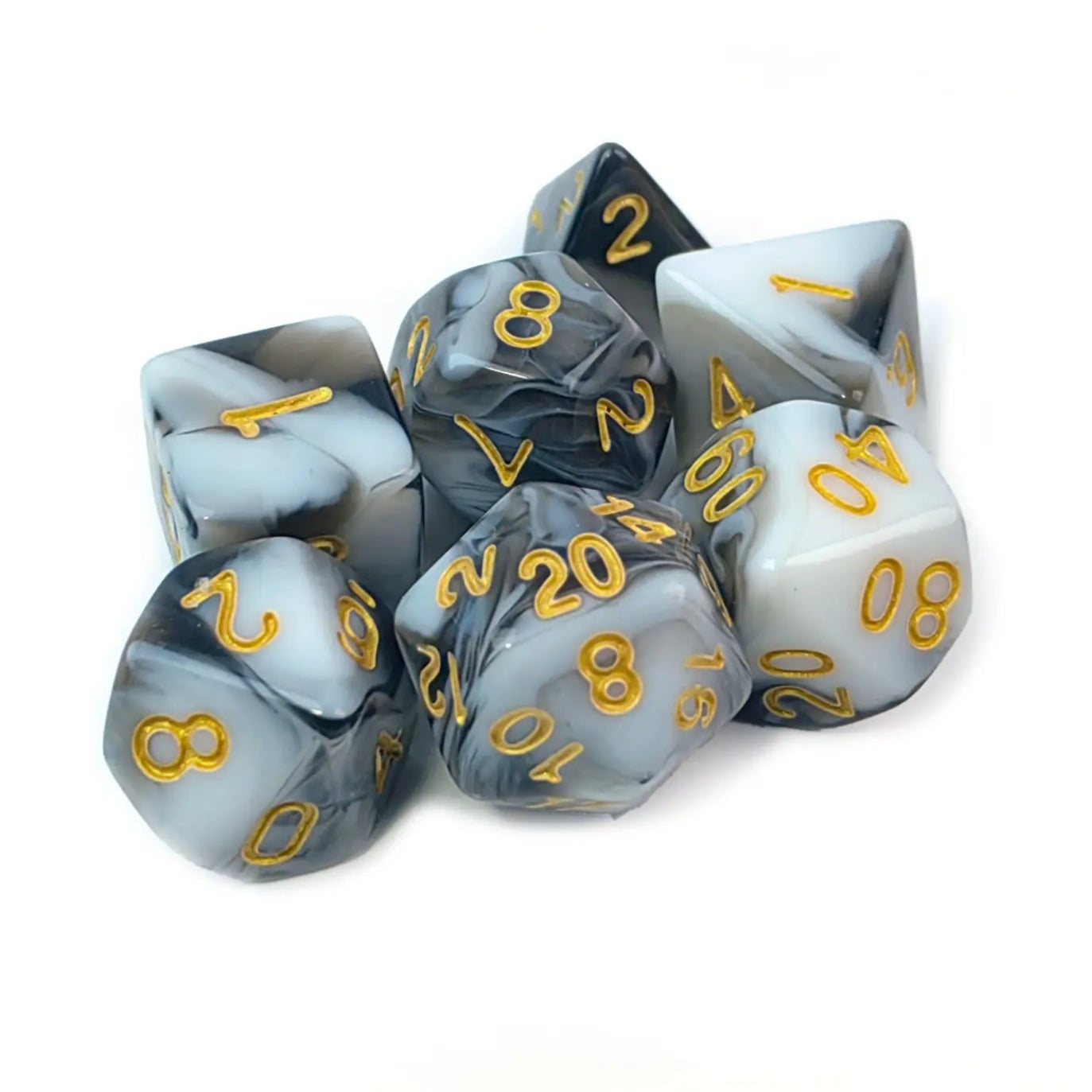 Ink & Bone | White and Transparent Black Polyhedral Dice Set