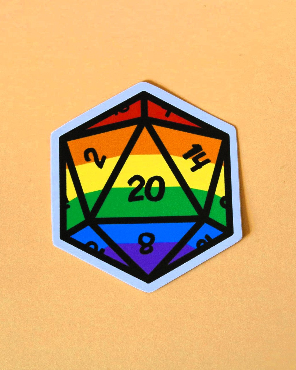 Pride D20 Sticker | LGBTQ+ | Singular D20
