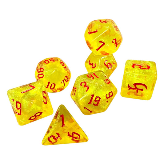 Glitter Yellow and Red 7 Pcs Dice Set DnD