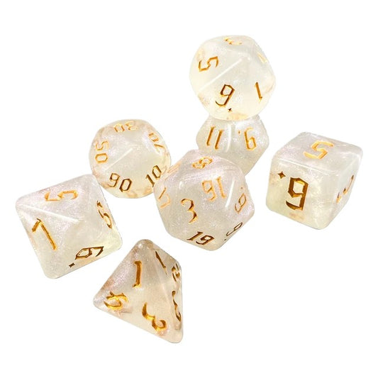 Glitter White and Gold 7 Pcs Dice Set DnD