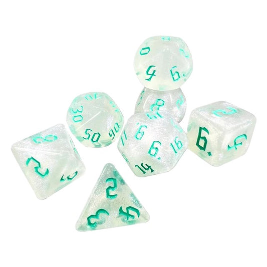 Glitter White and Teal 7 Pcs Dice Set DnD