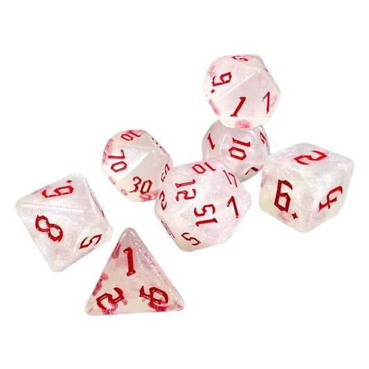 Glitter White and Red 7 Pcs Dice Set DnD