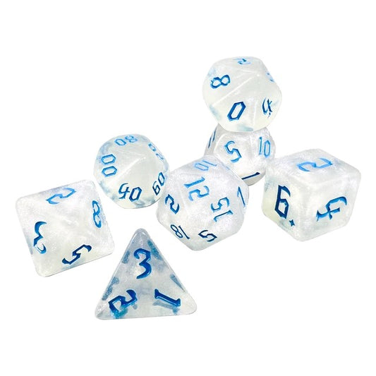 Glitter White and Blue 7 Pcs Dice Set DnD