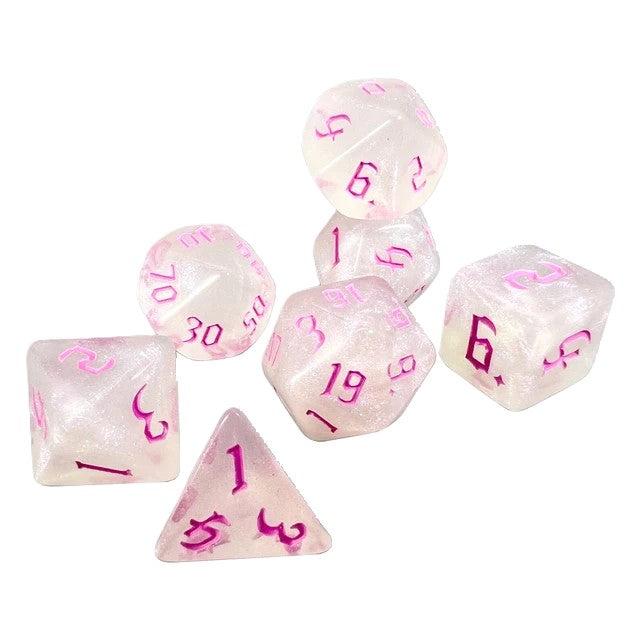 Glitter White and Pink 7 Pcs Dice Set DnD