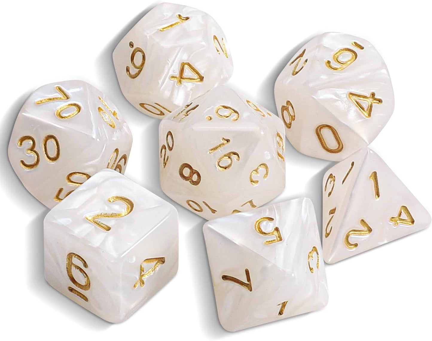 Marbled White and Gold 7 Pcs Dice Set DnD