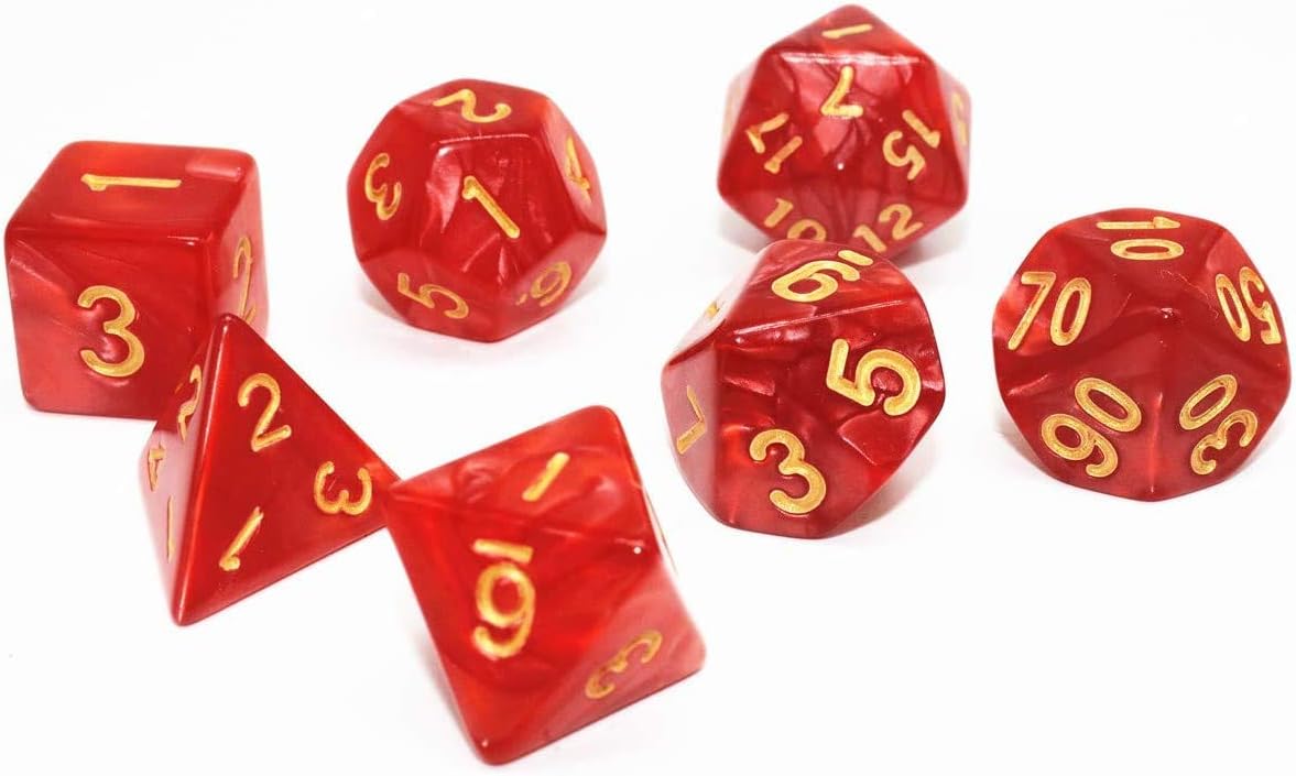 Marbled Red and Gold 7 Pcs Dice Set DnD