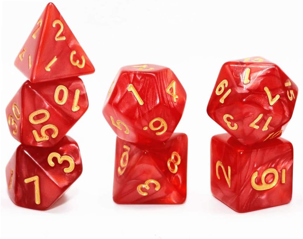 Marbled Red and Gold 7 Pcs Dice Set DnD