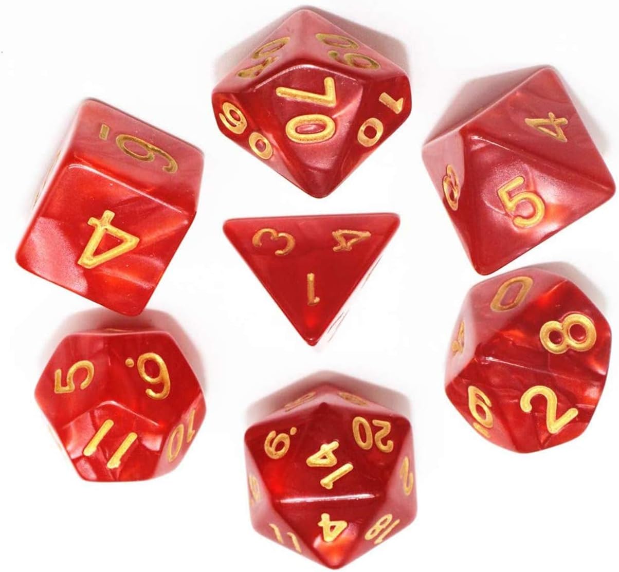 Marbled Red and Gold 7 Pcs Dice Set DnD