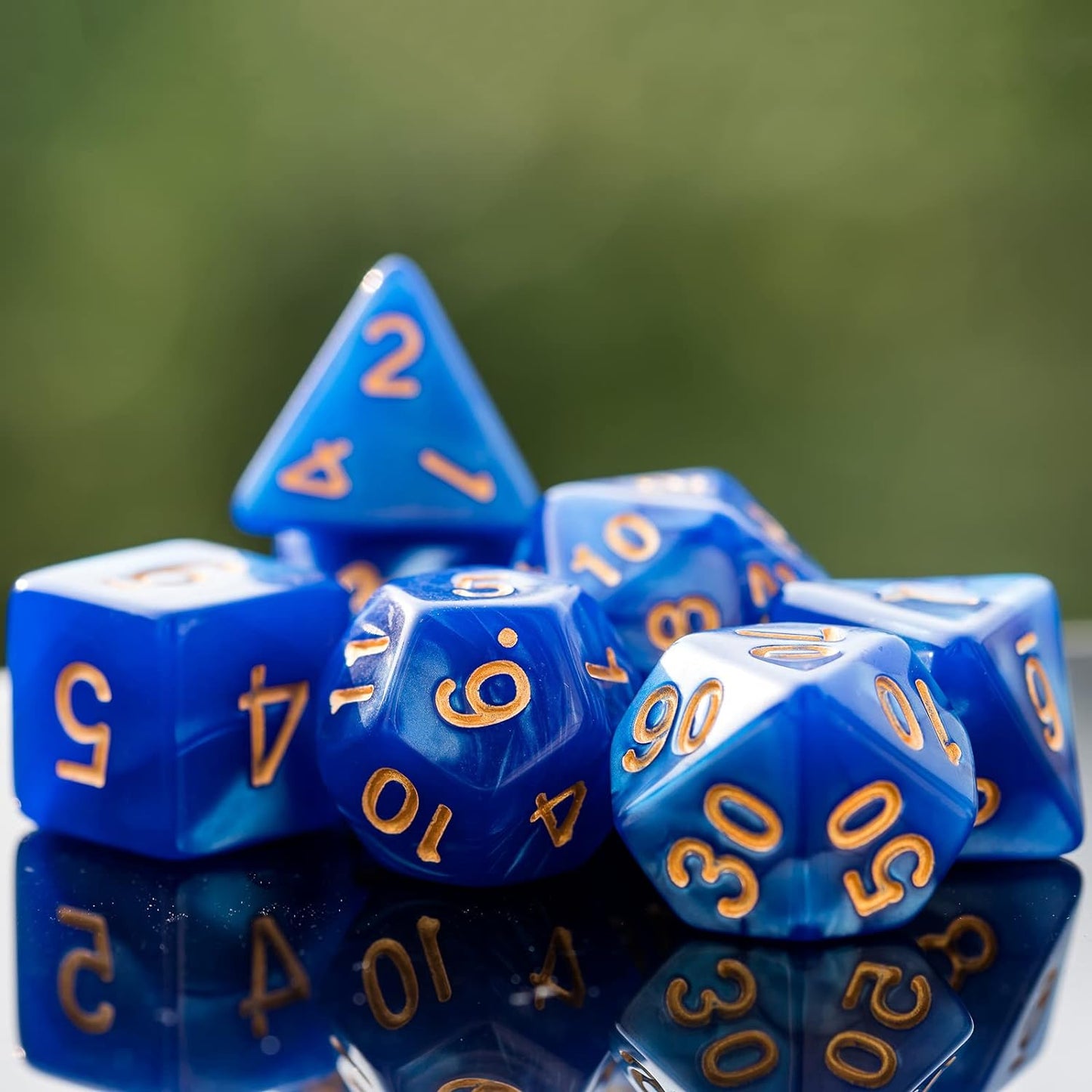 Marbled Dark Blue and Gold 7 Pcs Dice Set DnD