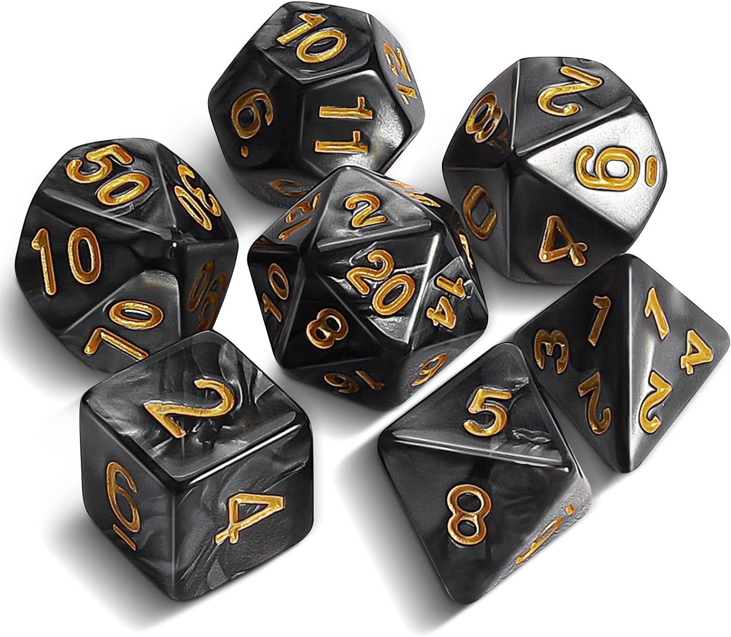 Marbled Black and Gold 7 Pcs Dice Set DnD