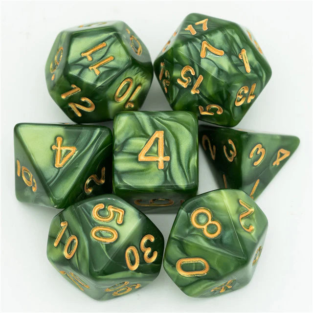 Marbled Green and Gold 7 Pcs Dice Set DnD