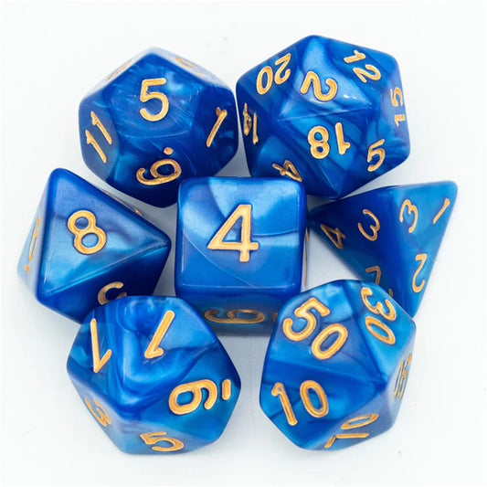 Marbled Dark Blue and Gold 7 Pcs Dice Set DnD