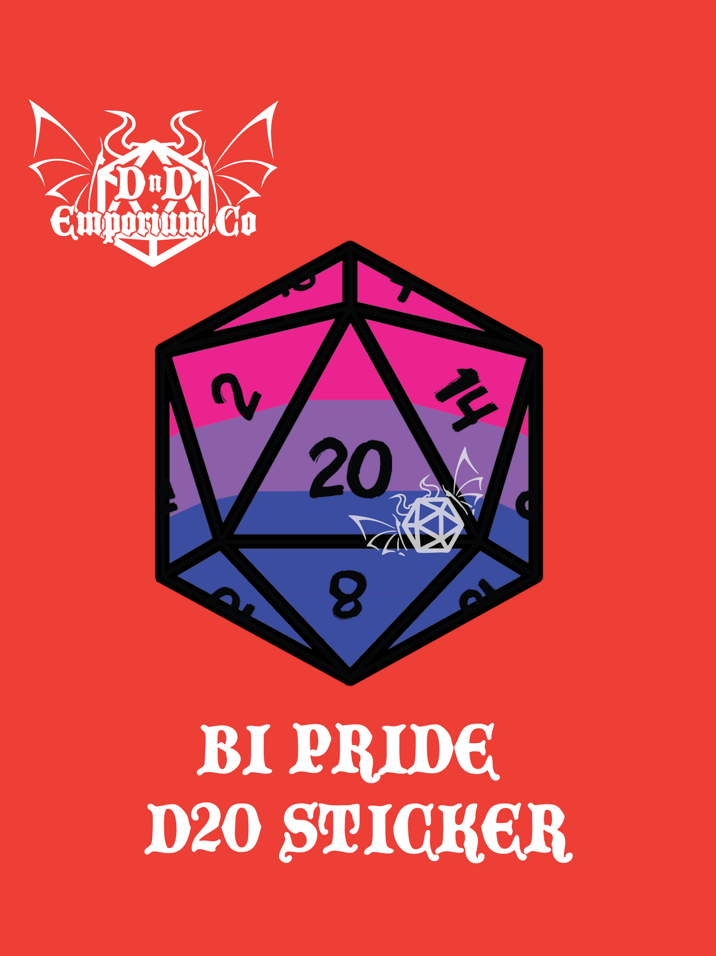 Pride D20 Sticker | Bisexual | Singular D20