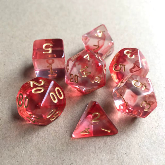 Bloodglass Shards |Transparent Two-Colour Polyhedral Dice Set - Clear Red