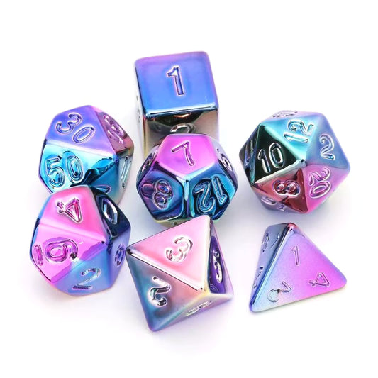Fluorescent Multicolour Plating 7 Pcs Dice Set Dnd