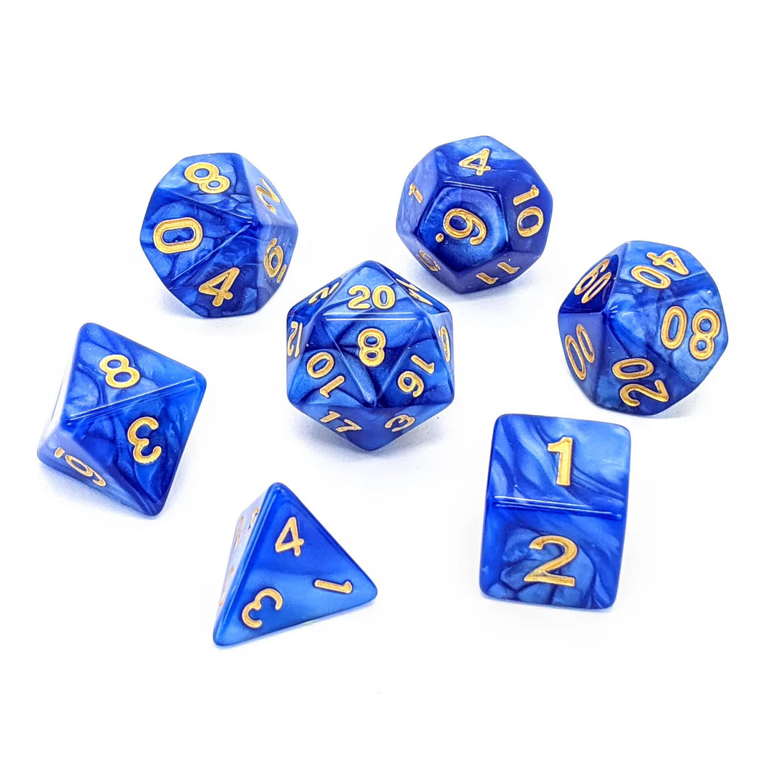 Marbled Dark Blue and Gold 7 Pcs Dice Set DnD