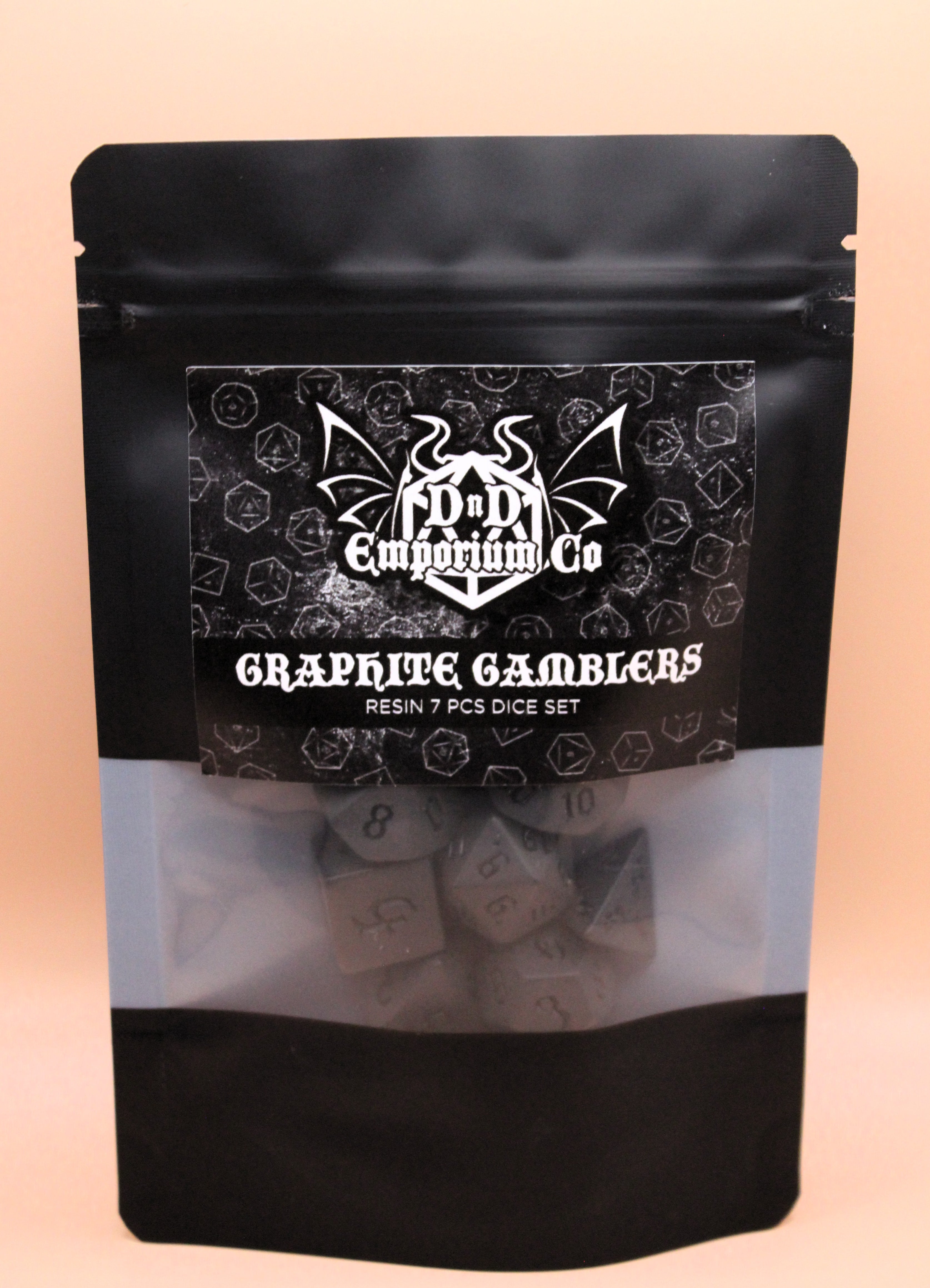 Graphite Gamblers | Pure Black 7 Pcs Dice Set DnD