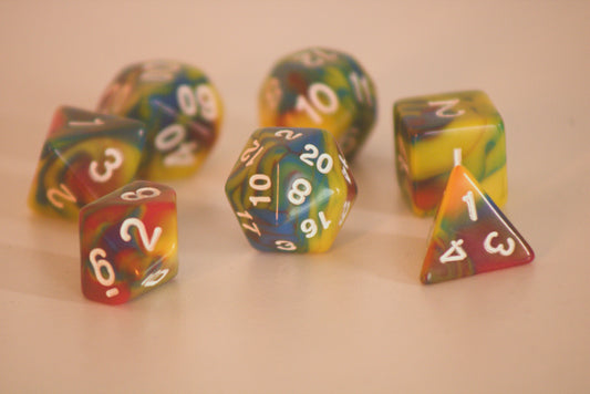 Rainbow Swirl 7 Pcs Dice Set | Multicoloured Resin DnD Dice Set