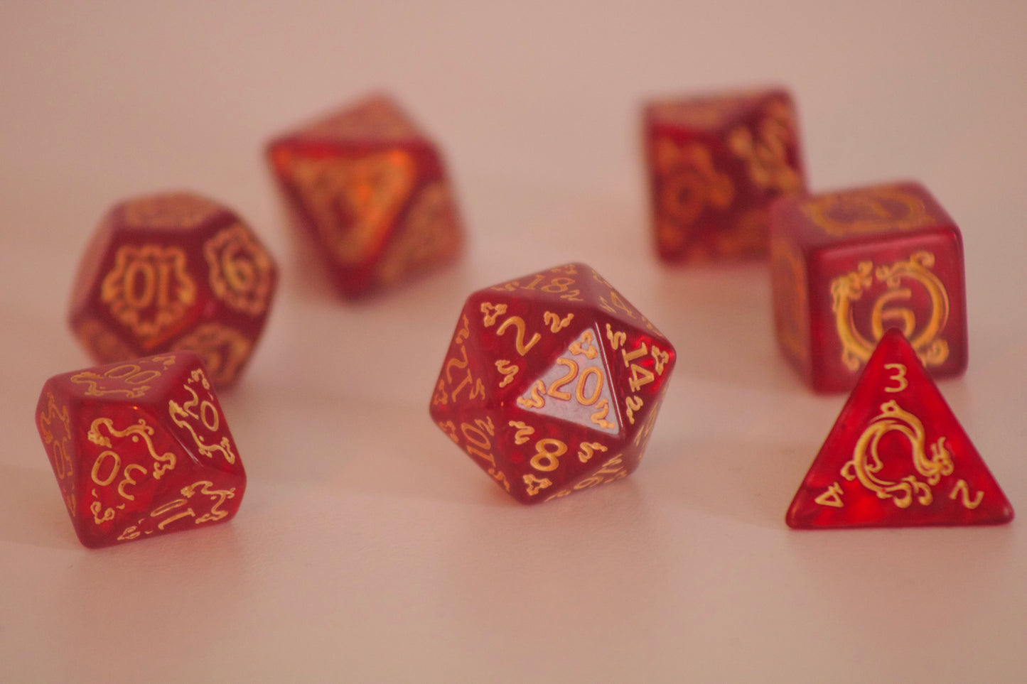 Fabled Fortune | Pearl Pattern Red & Gold 7 Pcs Dice Set