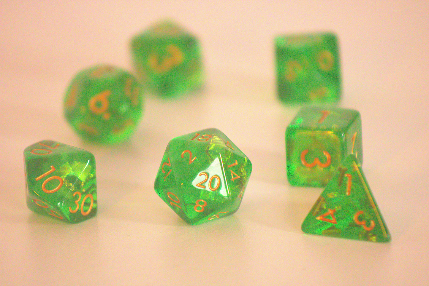Poison Cloud - Green and Gold Shimmer 7 Pcs DnD Dice Set
