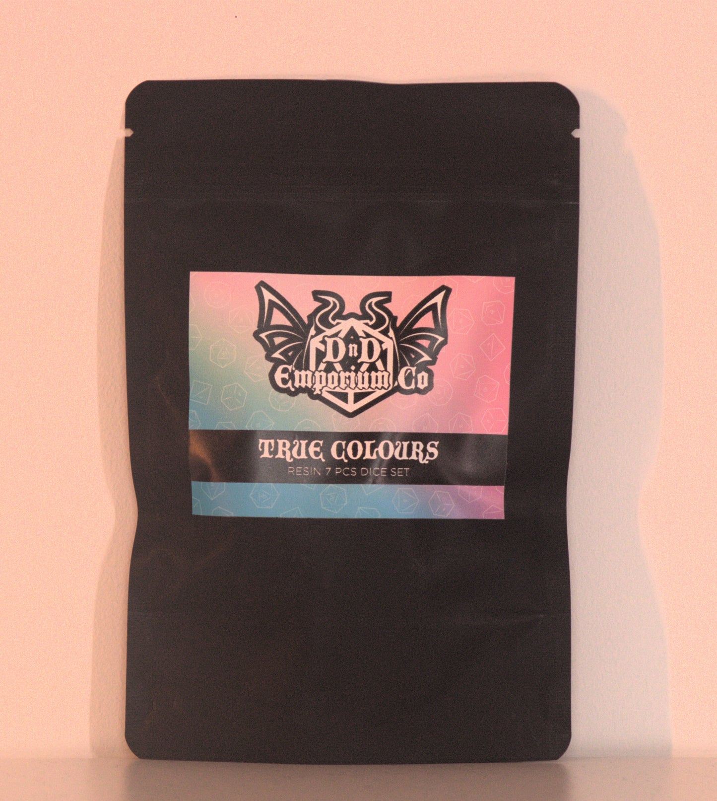 True Colours | Trans Flag Colours 7 Pcs Dice Set | Blue Pink & White Resin DnD Dice Set