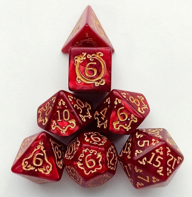 Fabled Fortune | Pearl Pattern Red & Gold 7 Pcs Dice Set