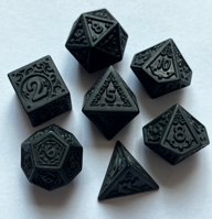 Retro Rollers | Pure Black 7 Pcs Dice Set DnD