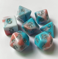 True Colours | Trans Flag Colours 7 Pcs Dice Set | Blue Pink & White Resin DnD Dice Set
