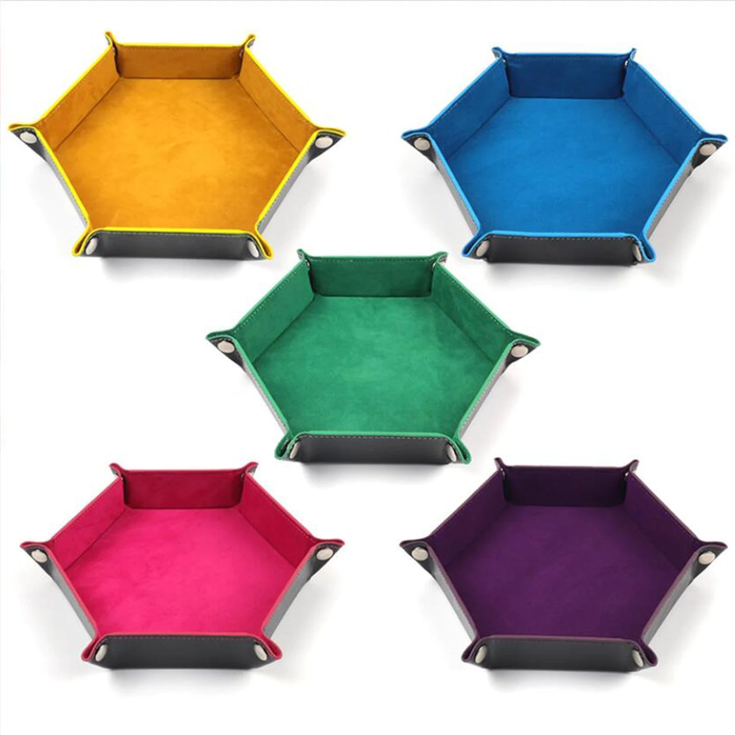 Hexagonal Thick PU Leather & Velvet Dice Tray 6 Colours