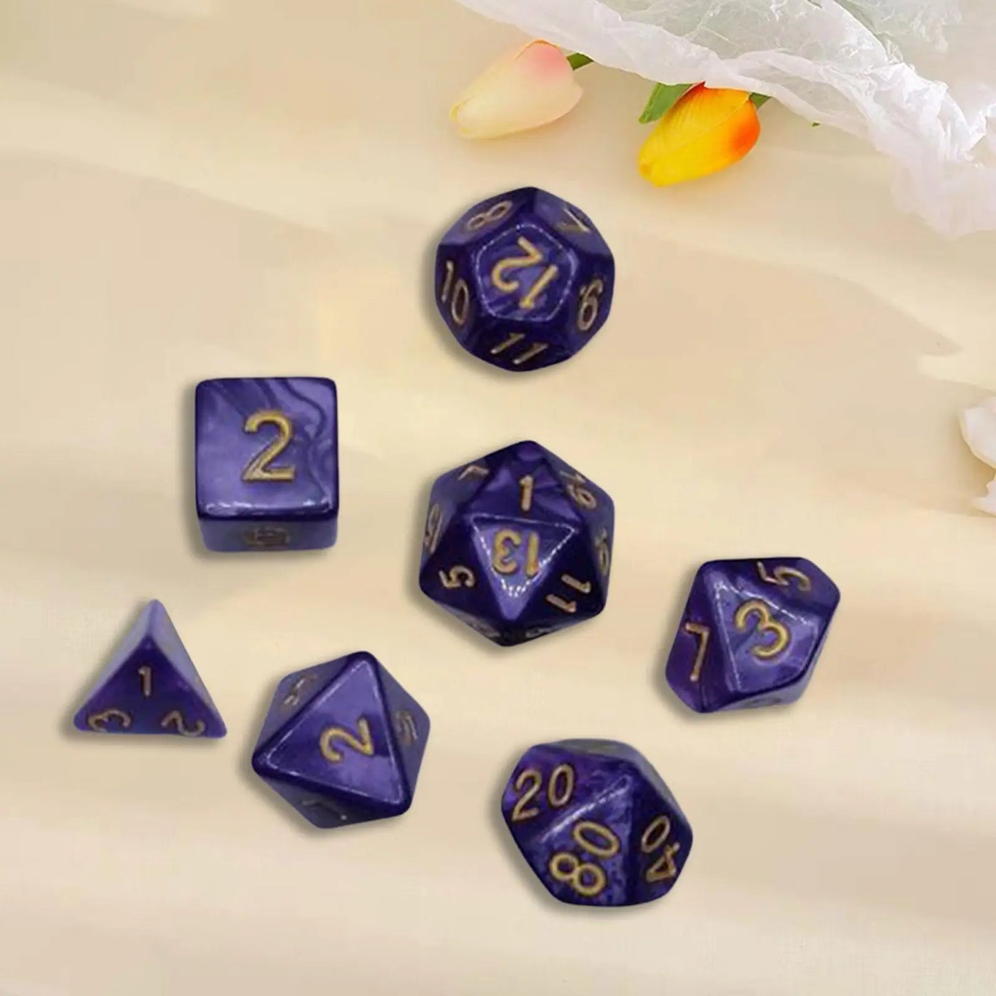 Marbled Purple and Gold 7 Pcs Dice Set DnD