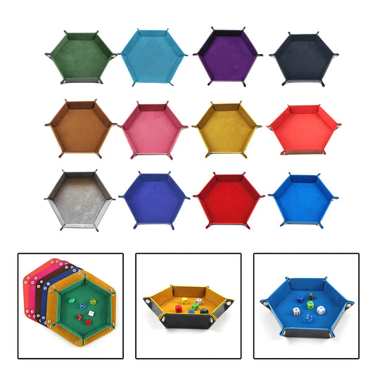 Hexagonal Thick PU Leather & Velvet Dice Tray 6 Colours