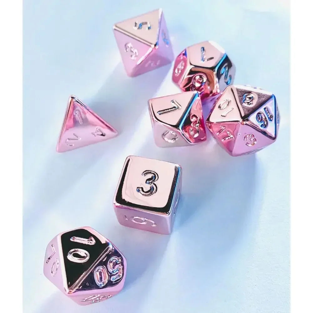 Fluorescent Pink Plating 7 Pcs Dice Set DnD