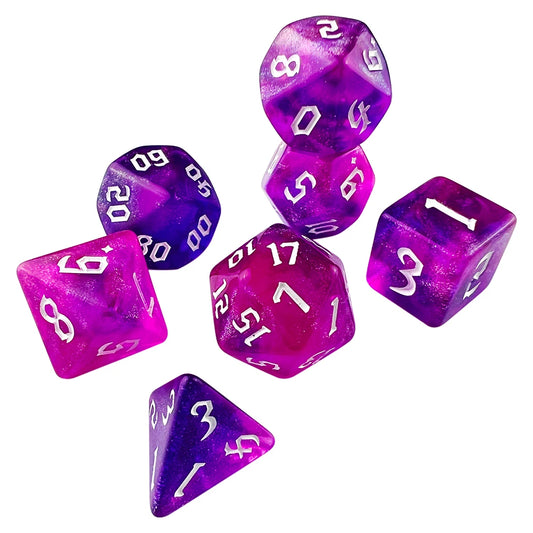 Glitter Purple and Pink 7 Pcs Dice Set DnD