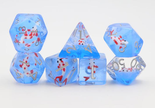 Ocean Blue - White/Red Koi 7 Pcs Dice Set